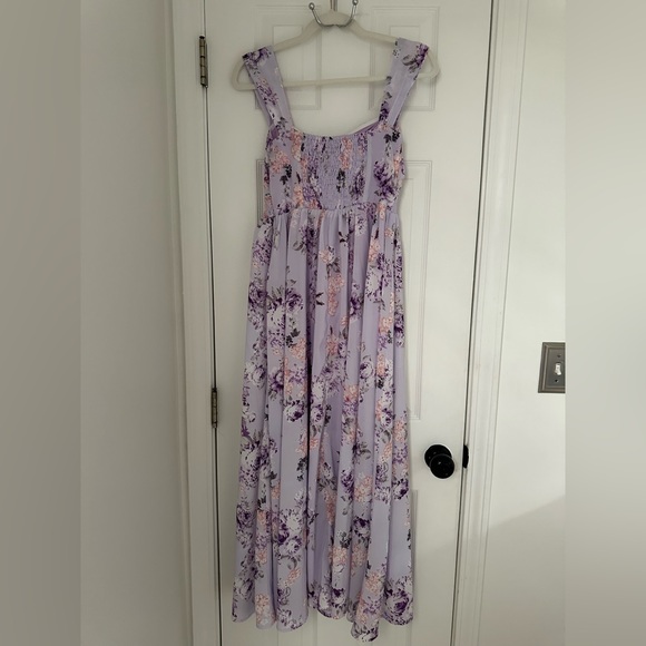 Grace Karin Floral Lavender A Line Maxi Dress Off or On the shoulder - Picture 3 of 13
